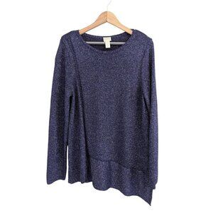 Chico's Metallic Shimmer Asymmetrical Flowy Formal Blouse Top Size L